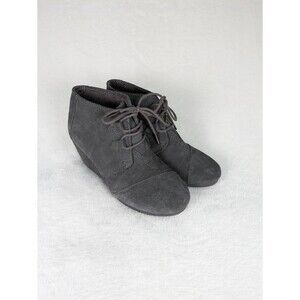TOMS Kala Wedge Bootie Lace-Up Suede Gray Women's Size 7.5